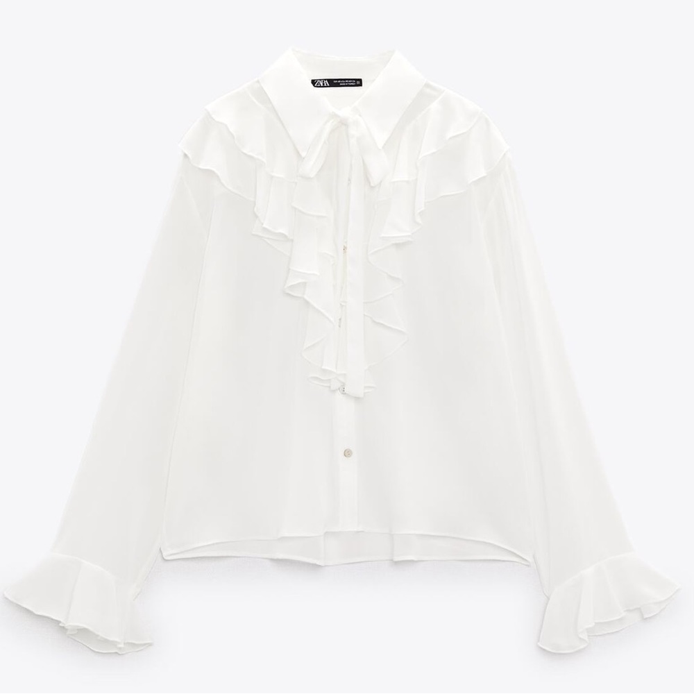 Zara ruffled romantic white blouse. New with tags. Size S